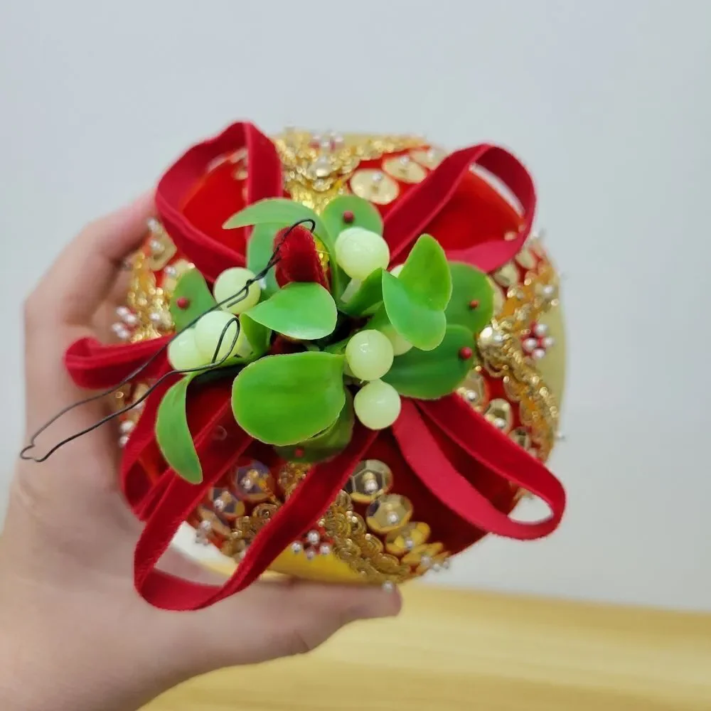 Elegant Vintage Red and Gold Pusg Pin Beaded Sequin MCM Extra Large Ornament